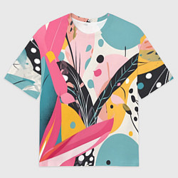 Футболка оверсайз мужская Листья цветы абстракция, цвет: 3D-принт