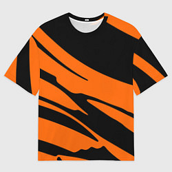 Мужская футболка оверсайз Чёрно-оранжевый полосами