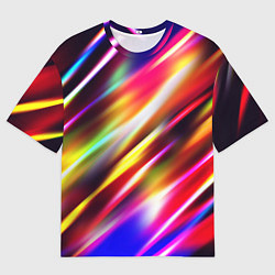 Мужская футболка оверсайз Неоновая абстракция линии