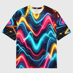 Мужская футболка оверсайз Хаотичные неоновые полосы - абстракция