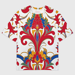 Мужская футболка оверсайз Яркий алый узор