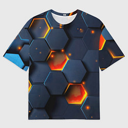 Мужская футболка оверсайз Шестигранники с подсветкой