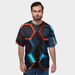 Футболка оверсайз мужская Неоновые темно синие соты, цвет: 3D-принт — фото 2