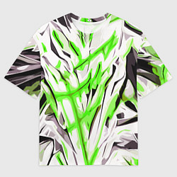 Футболка оверсайз мужская Чёрно-зелёная агрессивная абстракция на белом фоне, цвет: 3D-принт