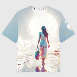 Мужская футболка оверсайз Девушка на фантастическом пляже