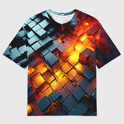 Мужская футболка оверсайз Трехмерные кубики с разрушением