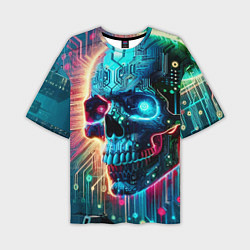 Футболка оверсайз мужская Cool cyber skull - neon glow, цвет: 3D-принт