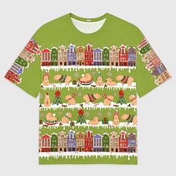 Мужская футболка оверсайз Много капибар семьей на Новый год и Рождество