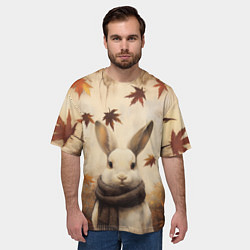 Футболка оверсайз мужская Осенний кролик в шарфе, цвет: 3D-принт — фото 2
