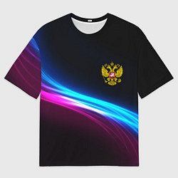 Мужская футболка оверсайз Россия неоновые волны