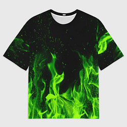 Мужская футболка оверсайз Огонь зелёный текстура