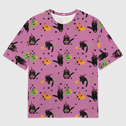 Мужская футболка оверсайз Хэллоуин и кот ведьмы