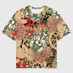 Мужская футболка оверсайз Будда и Ганеша на фоне сансары и мандалы