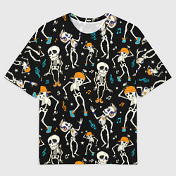 Футболка оверсайз мужская Танцующие скелетики паттерн, цвет: 3D-принт