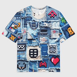 Мужская футболка оверсайз Геймерские знаки на пэчворк