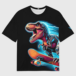 Футболка оверсайз мужская Cool Dino on a skateboard - neon glow fantasy, цвет: 3D-принт