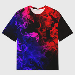 Мужская футболка оверсайз Неоновый цветок в дыму