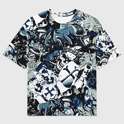 Мужская футболка оверсайз Рыцари средневековья цербер и череп короля