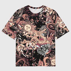 Мужская футболка оверсайз Драконы самурай и феникс