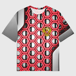 Мужская футболка оверсайз Россия герб сетка метала