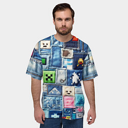 Футболка оверсайз мужская Minecraft на пэчворк джинсах, цвет: 3D-принт — фото 2