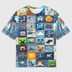 Мужская футболка оверсайз Minecraft фигуры на пэчворк