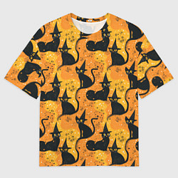 Мужская футболка оверсайз Кошки в шляпах - паттерн