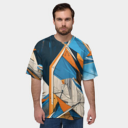 Футболка оверсайз мужская Абстракция сине-оранжевая осколки, цвет: 3D-принт — фото 2