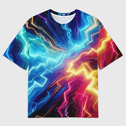 Мужская футболка оверсайз Разряд неоновых молний - нейроарт