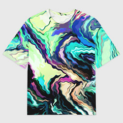 Мужская футболка оверсайз Абстракция смесь красок сине-зелёный