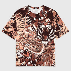 Мужская футболка оверсайз Тигр дракон и самурай