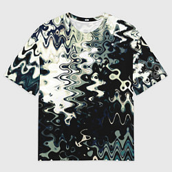 Мужская футболка оверсайз Абстракция чёрно-белый с зелёным отливом