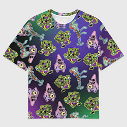 Мужская футболка оверсайз Губка Боб - паттерн хэллоуин