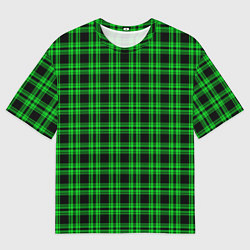 Мужская футболка оверсайз Чёрно-зелёный клетчатый