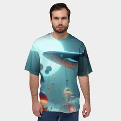 Футболка оверсайз мужская Плывущий по небу кит среди грибов - фантазия, цвет: 3D-принт — фото 2