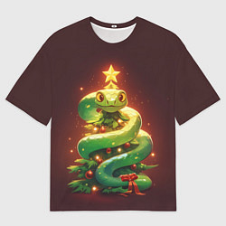 Футболка оверсайз мужская Змея ёлка новогодняя, цвет: 3D-принт