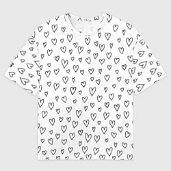 Мужская футболка оверсайз Черные сердечки