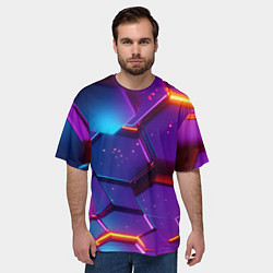 Футболка оверсайз мужская Трехмерные соты с эффектом неона, цвет: 3D-принт — фото 2