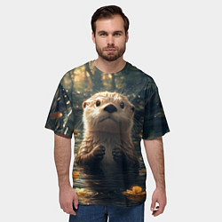 Футболка оверсайз мужская Выдра в летнем пруду, цвет: 3D-принт — фото 2