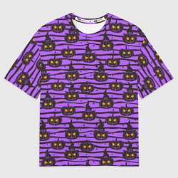 Мужская футболка оверсайз Хэллоуин - тыква со светящимися глазами