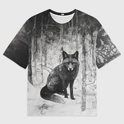 Футболка оверсайз мужская Серый лис в снежном лесу, цвет: 3D-принт