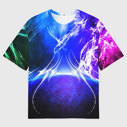 Мужская футболка оверсайз Неоновый шторм текстура