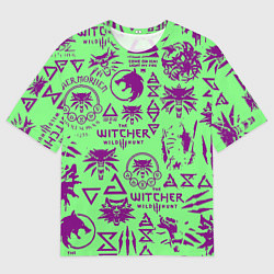 Мужская футболка оверсайз Ведьмак паттерн логотипы