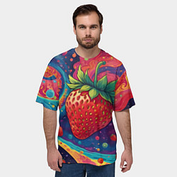 Футболка оверсайз мужская Психоделика клубничка, цвет: 3D-принт — фото 2