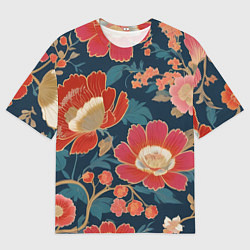 Мужская футболка оверсайз Искусство алые цветы