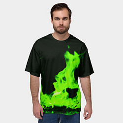 Футболка оверсайз мужская Кислотный зелёный огонь, цвет: 3D-принт — фото 2