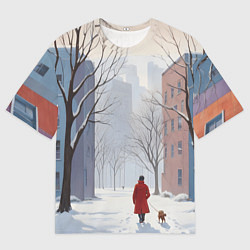 Мужская футболка оверсайз Прогулка зима