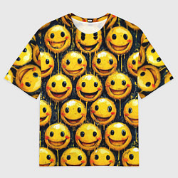 Мужская футболка оверсайз Смайлы краской с потеками
