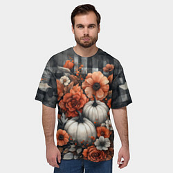 Футболка оверсайз мужская Белые тыква с цветами, цвет: 3D-принт — фото 2