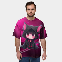 Футболка оверсайз мужская Куроми - милый котёнок в капюшоне, цвет: 3D-принт — фото 2